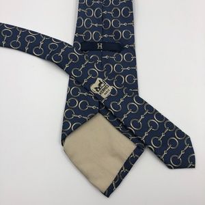 Hermes Accessories - Hermes Paris Men Ties Navy Blue Chain Silk Necktie Hermes Accessories - Hermes Paris Men Ties Navy Blue Chain Silk Necktie
